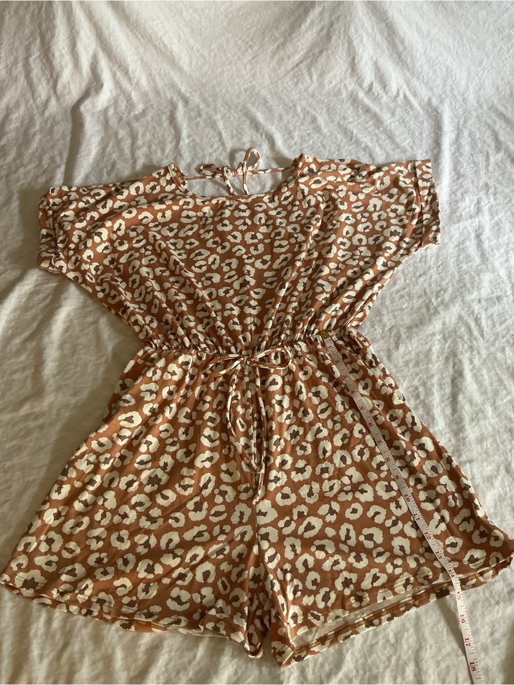 Noflik Floral Romper Large Brown Cream Tie Waist NWOT Made in USA